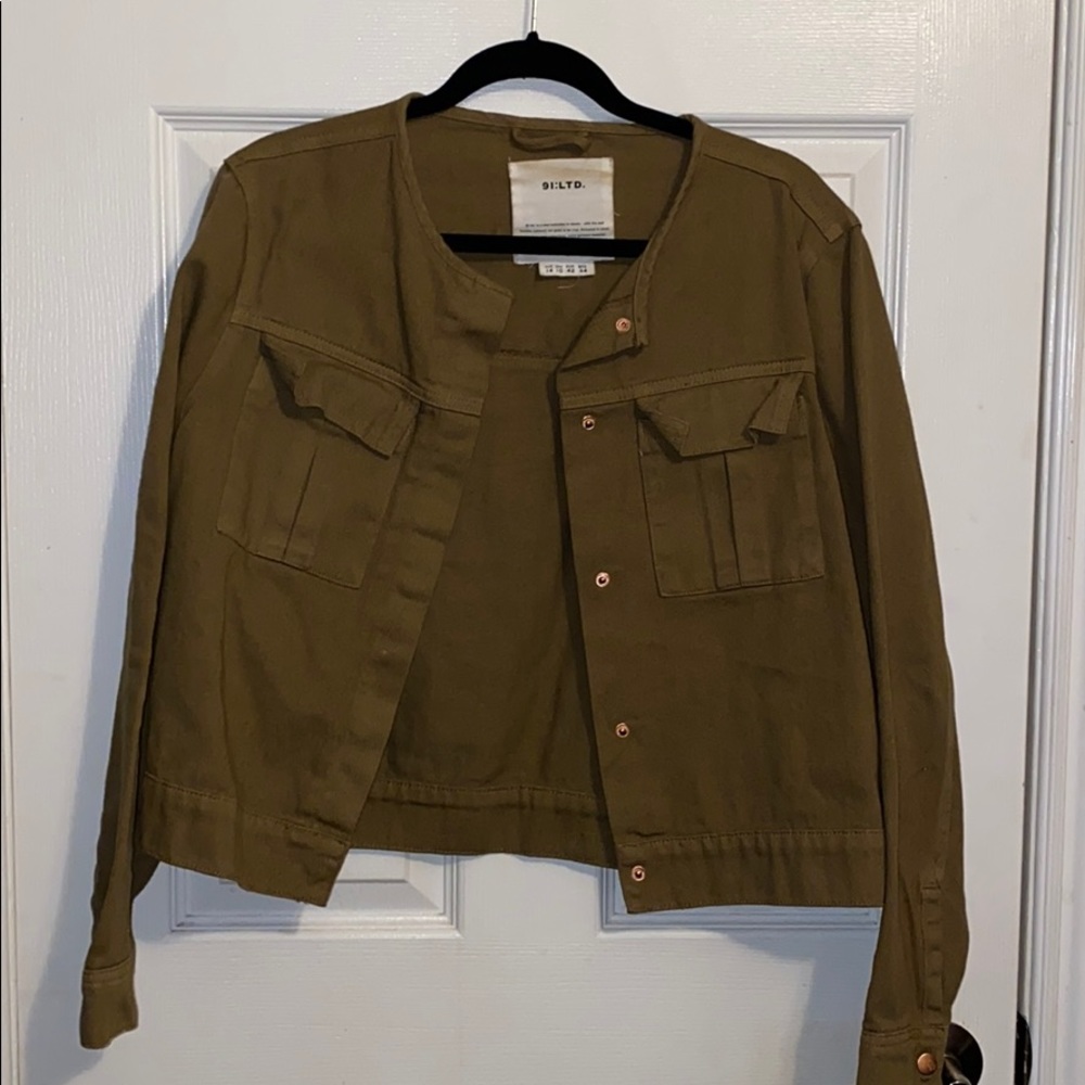 Utility army green denim jacket